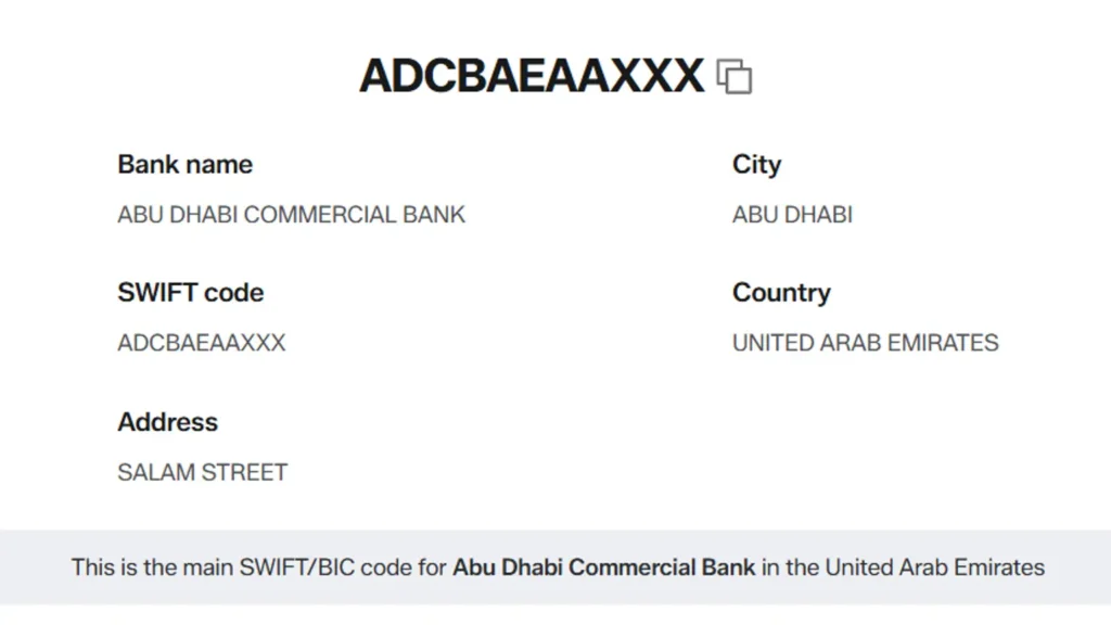 ADCB SWIFT Code in Dubai