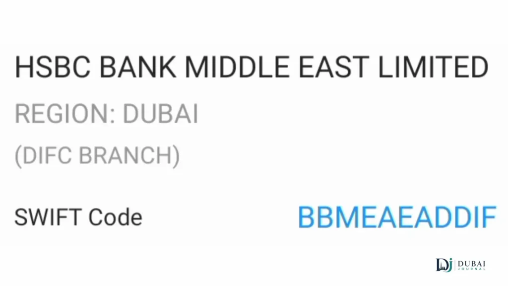HSBC UAE Dubai DIFC branch SWIFT Code BBMEAEADDIF