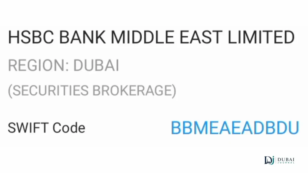 HSBC UAE Dubai securities brokerage SWIFT Code BBMEAEADBDU