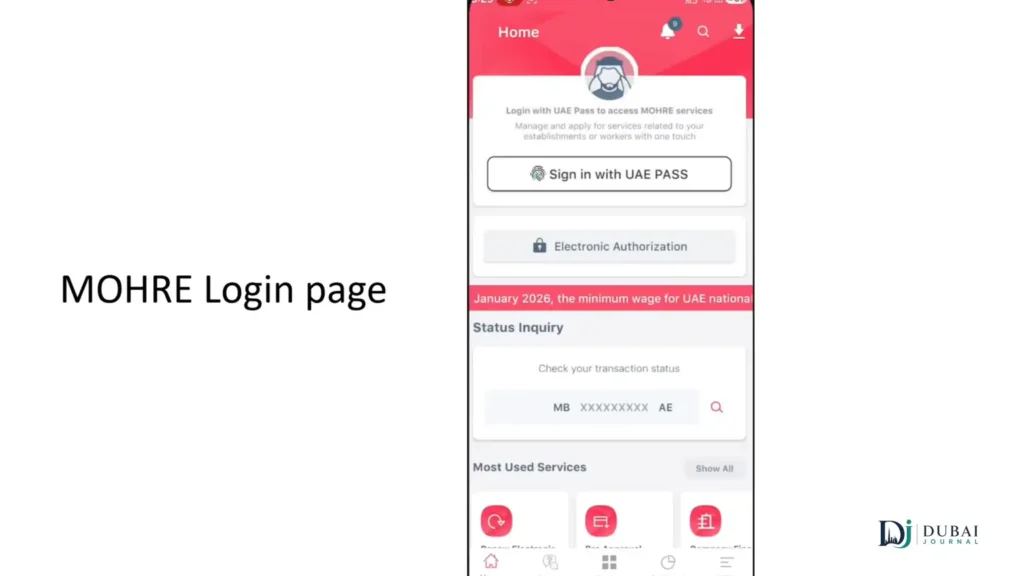 MOHRE login page