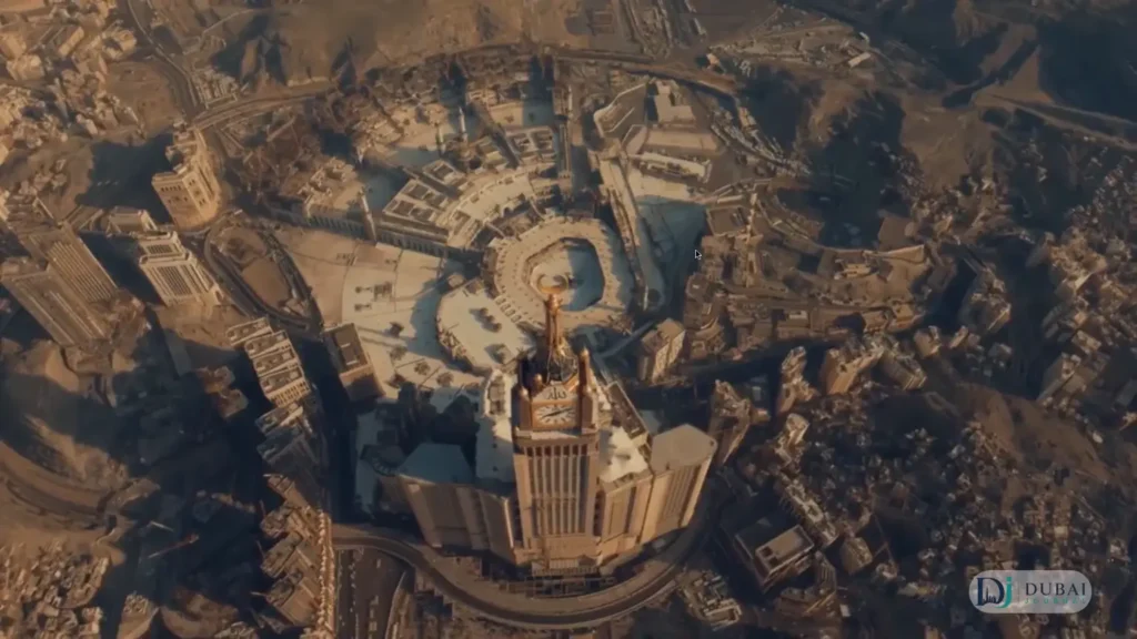 Aerial view of Masjid al-Haram and Abraj Al Bait clock tower in Makkah