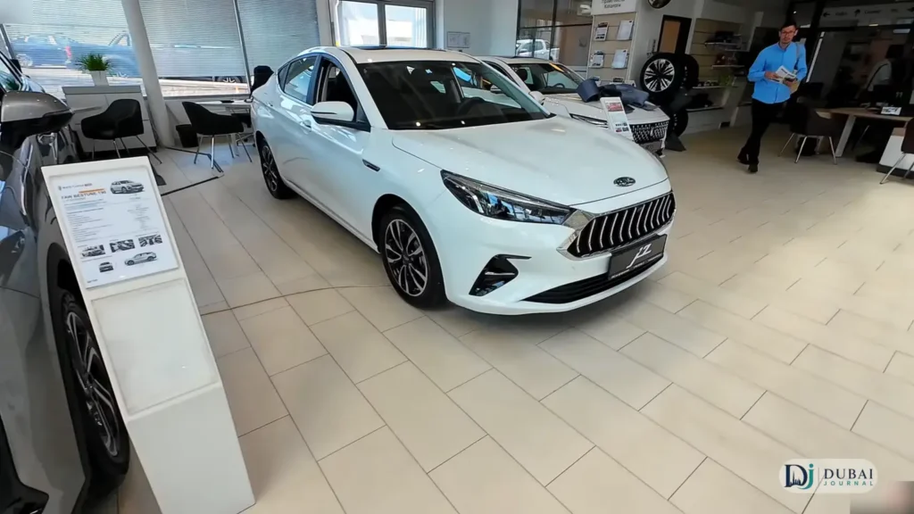 White JAC J7 front view at dealership